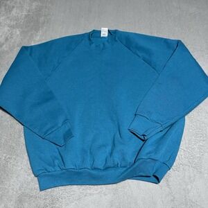 Vintage Fruit of the Loom Blank Sweatshirt Womens XL Raglan Crew Neck Blue